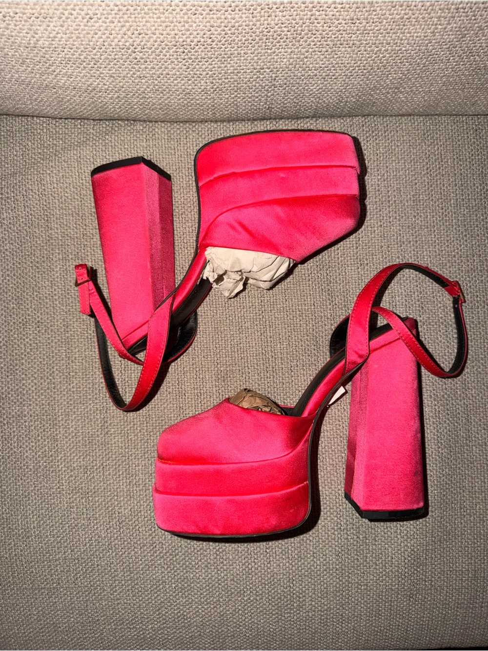 ASOS Bright Pink Satin Platform Block Heels 38 7.5
